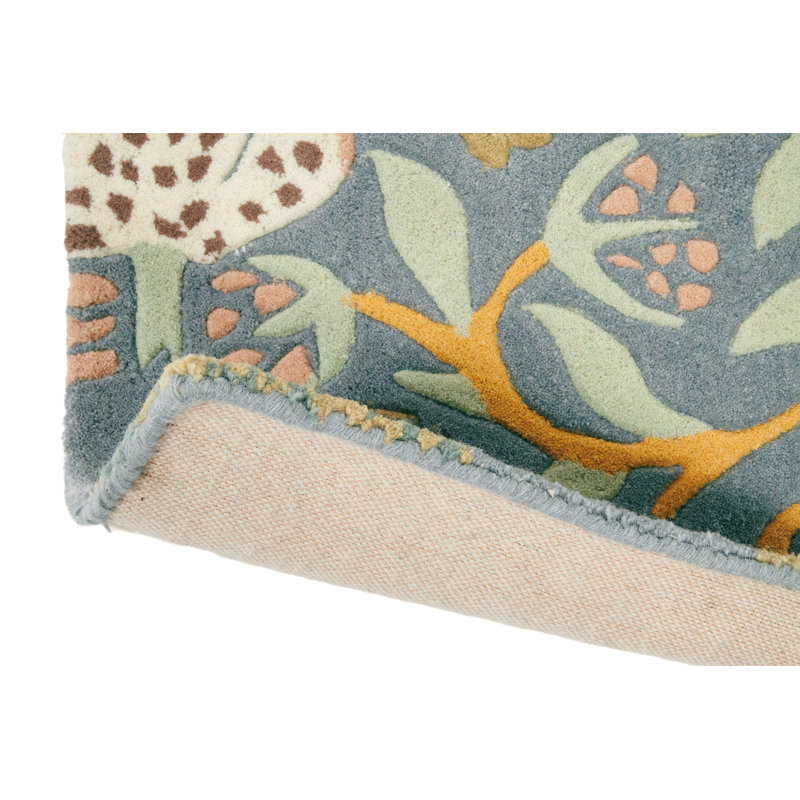 Hand Tufted Wool Floral Area Rug in Blue, Rectangle 6'7" x 9'2"