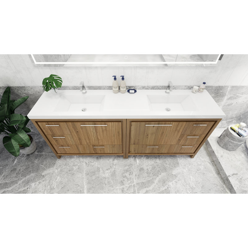 Ensemble de meuble-lavabo double 83 po Dudelange, Chêne naturel