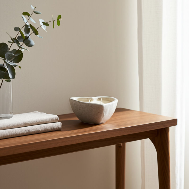 Bougie en bois de santal en terre cuite en terre cuite pour décoration de chambre à coucher - Décoration moderne pour table basse, bibliothèque ou salon - 7 po, blanc