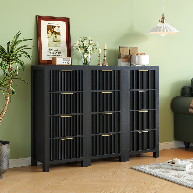 Commode 4 tiroirs (ensemble de 3), Noir