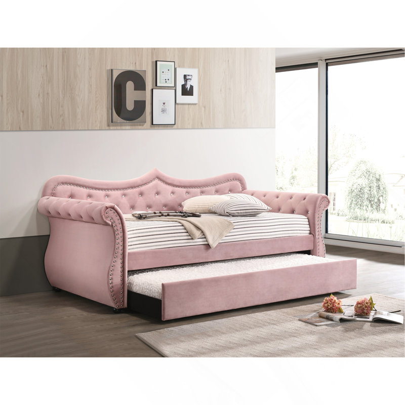 Pink Velvet Daybed W/Trundle (Twin), Pink Velvet 