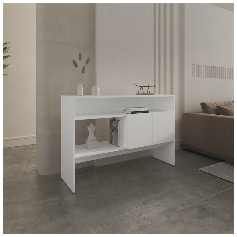 Console H 31,8 po, avec 2 portes et 3 tablettes, blanc, Blanc