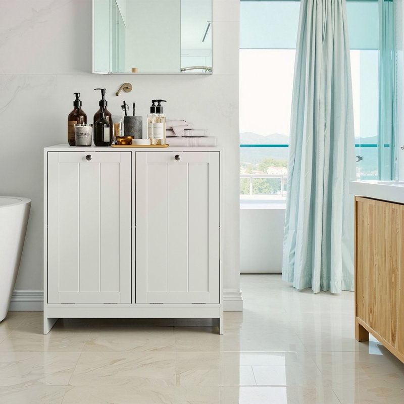 Tilted Laundry Hamper With Removable Basket, Hidden Laundry Hamper, Bathroom Laundry Hamper Storage Cabinet, Free-Standing Home Organizer