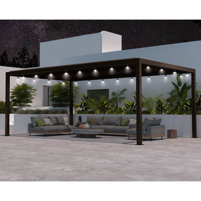 16 pi L 12 pi. D Pergola en aluminium avec guirlandes de lumières de 48 pi