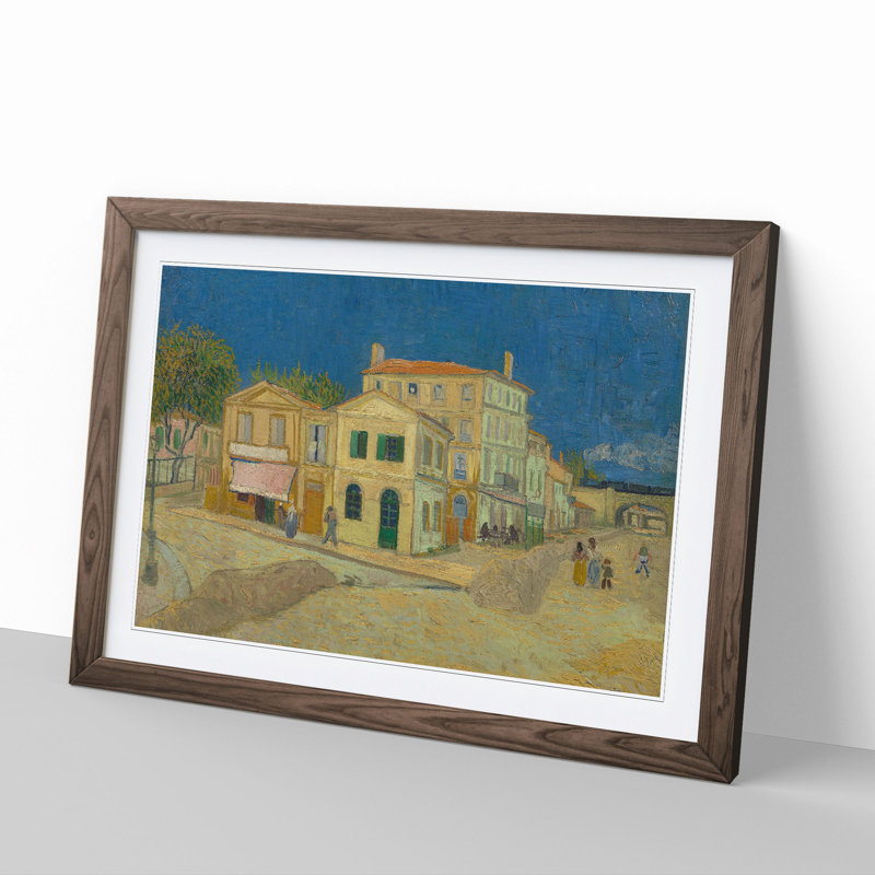 The Yellow House by Vincent Van Gogh - Picture Frame Painting, 27cm H x 36cm W x 2cm D, Walnut
