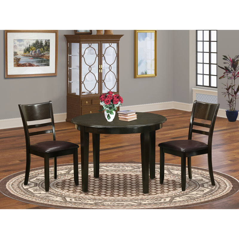 3 Piece Dining Room Table Set Contains a Round Kitchen Table and 2 Faux Leather Upholstered Dining Chairs, 42x42 Inch, Cappuccino