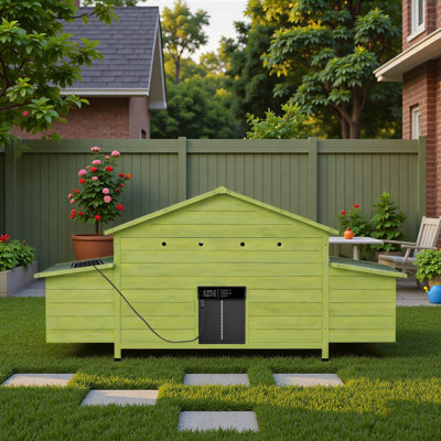 70" Automatic Chicken Coop with Solar-Powered Door, Weatherproof Design, Ventilated, with 2 Nesting Boxes, Timer & Light Sensor – Outdoor Chicken House with Pull-Out Tray and a remote
