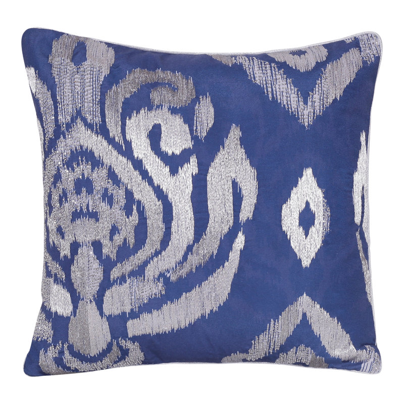 Housse de coussin en polyester texturé Ladacia, Bleu / Argent, Housse de coussin seulement - sans coussin
