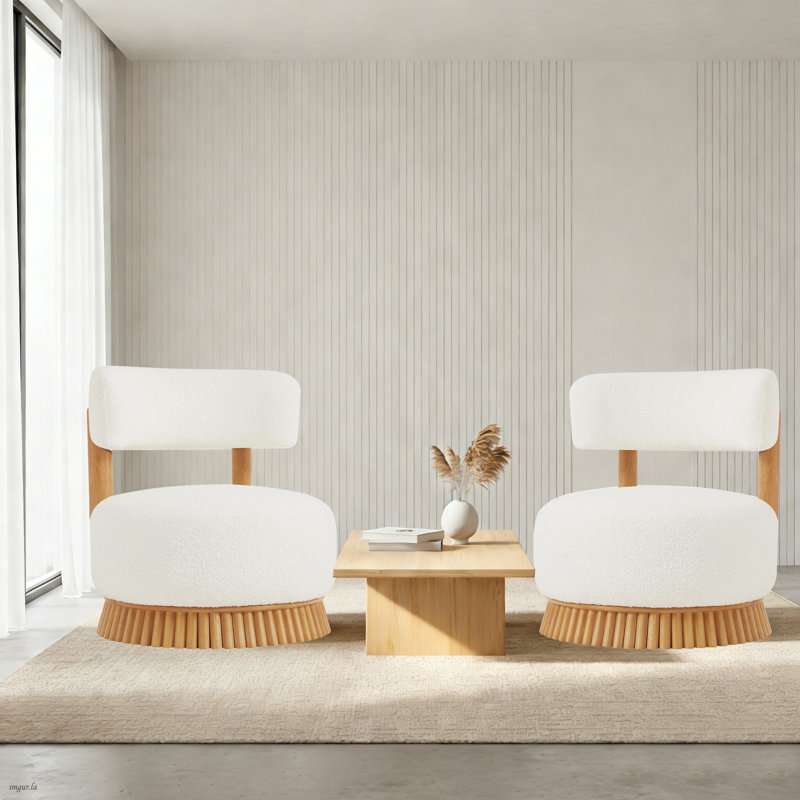 Ensemble de 2 chaises longues rembourrées Modern Boucle avec base en bois massif pour salon, chambre à coucher ou bureau, 2