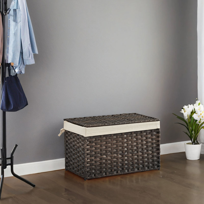 Storage Basket With Lid, 17.2 Gallon (65L) Storage Bin, Woven Blanket Storage Basket With Handles, Foldable, Removable Liner, Metal Frame, For Bedroom, Laundry Room