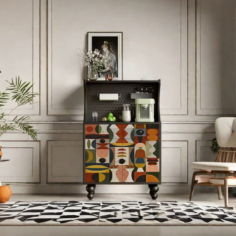 Armoire d'appoint polyvalente à motif abstrait Art, Noir, noir, noir, noir