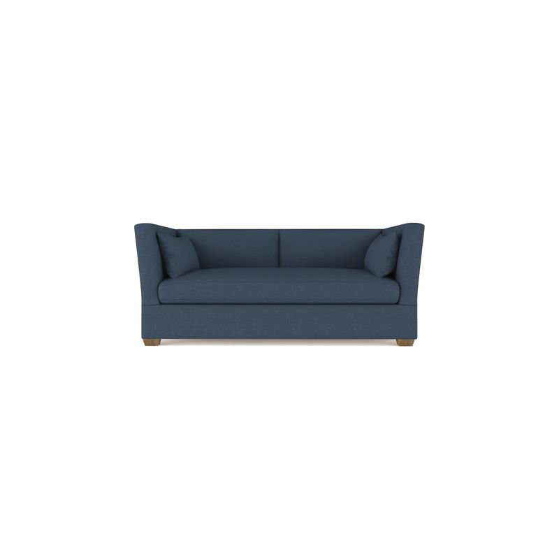 Rivington Flare Square Track-Arm Loveseat, Box Weave Linen Blue Print, Weathered, 31" H x 72" W x 37" D