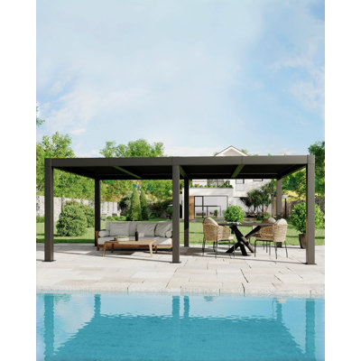 12' x 24' All-Aluminum Louvered Pergola with Adjustable Roof, Reinforced Frame & Integrated Drainage Outdoor Gazebo for Patio, Garden, Backyard