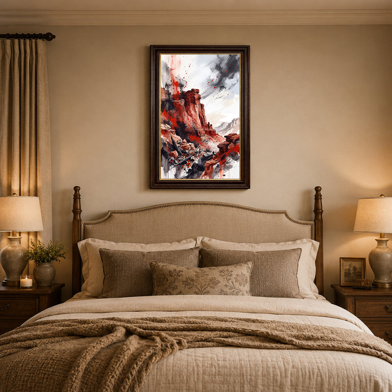 «Red Rock Canyon», art abstrait encadré sur toile, 24"H x 16"W
