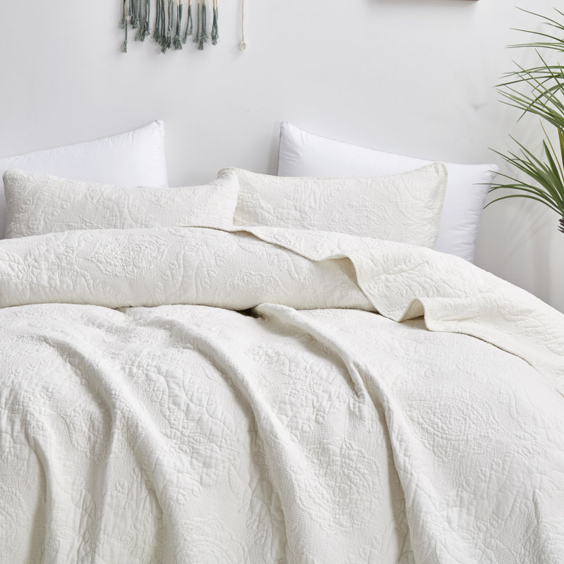 Ivory King Cotton Reversible Quilt Set