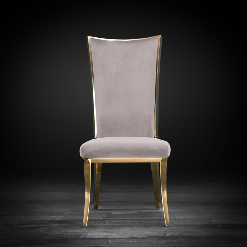19'' H Velvet Upholstered Side Chair, Taupe, Titanium Gold