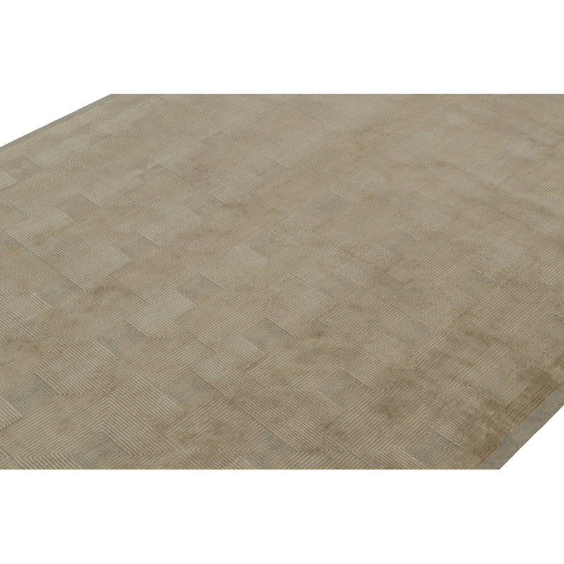 Rug & Kilim’S Austrian Style Art Deco Rug In Taupe And Beige Geometric Pattern, Rectangle 9' x 12'