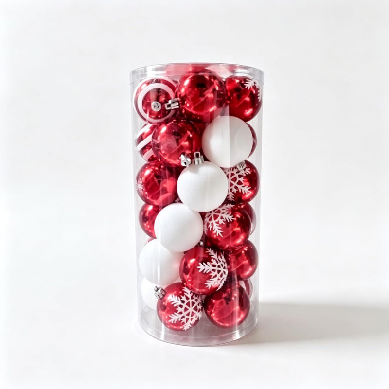 Boules de Noël rouges et blanches - Ensemble de décorations incassables | Matériau en plastique incassable, thème classique rouge et blanc, suspension facile pré-câblée, conception légère et sécuritaire pour les branches.