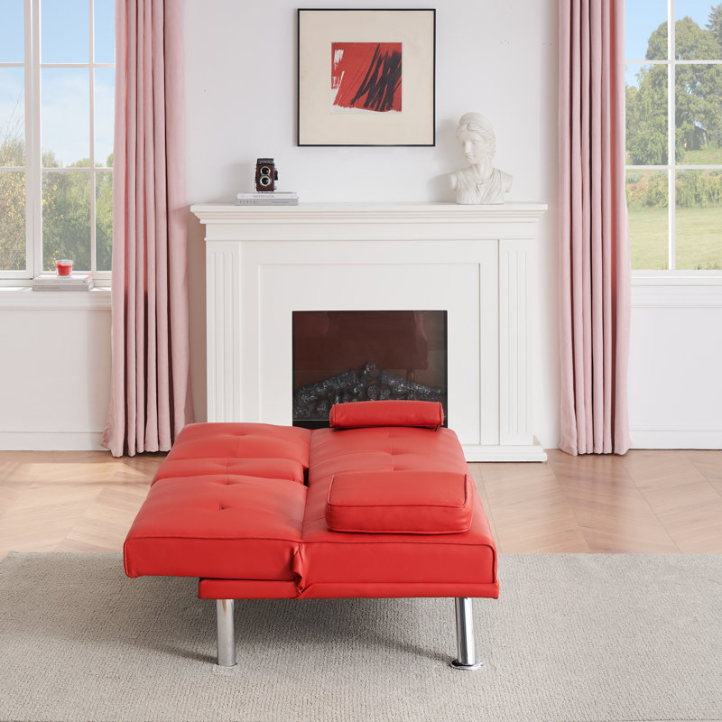 Canapé-lit pliant double en cuir rouge 67 pouces avec table basse pour bureau