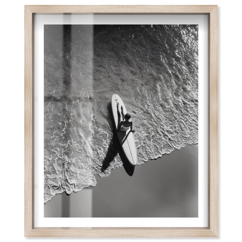 «Waiting for Waves I Shadowbox Print», art mural par Notoriart, cadre en chêne naturel, 20 x 24, 25"H x 21"W