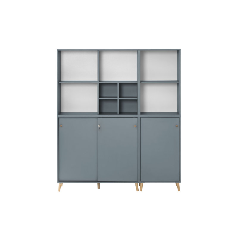 Gee Sliding Door Wardrobe, 2 Shelves, Shelf Cross, Filing Cabinet 5-Piece Set