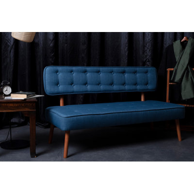 Élégant canapé 2 places, bleu nuit, 55,1 po x 30,7 po x 25,2 po | Structure en bois massif et pieds en bois de charme | Tissu 100% polyester facile à nettoyer | Parfait pour les décors traditionnels et rustiques américains, confortable et élégant