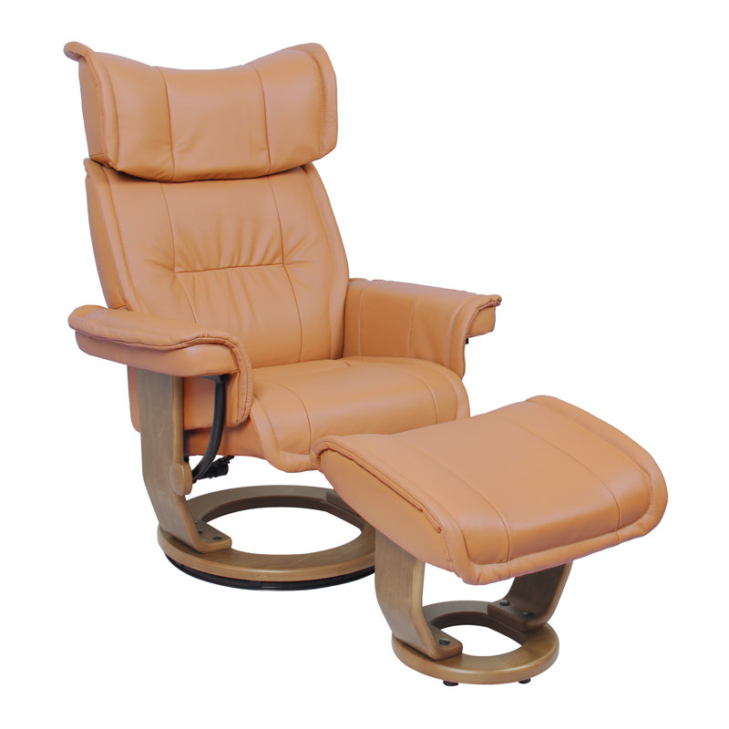 Adrihanna 33.8" Wide Genuine Leather Manual Recliner with Ottoman 360° Swivel, Adjustable Headrest