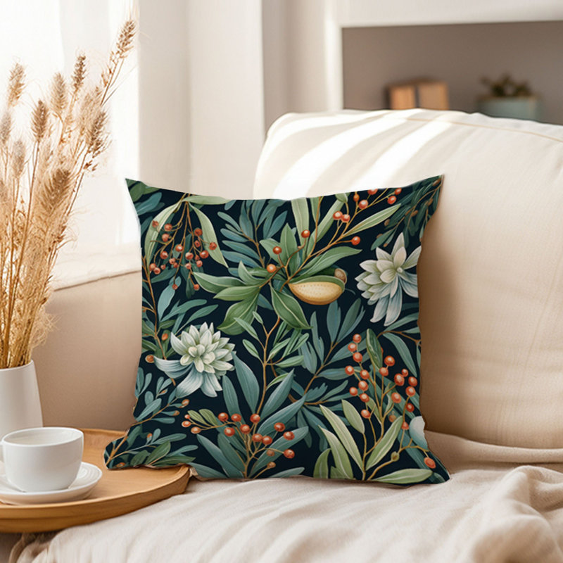 Botanical Plants Pattern V Leaves Pillow Cover, 20"H x 20"W