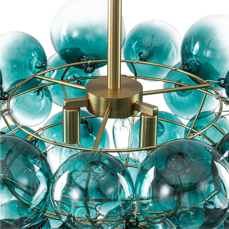 3-Light Gradual Teal Glass Bubble Globe Chandelier