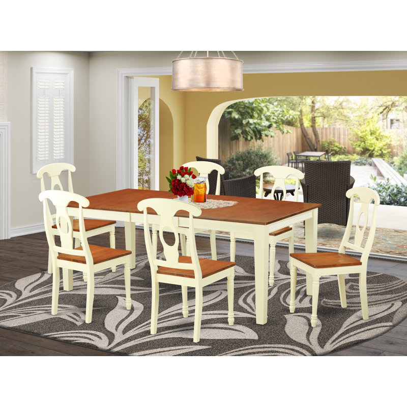 Ensemble de mobilier de salle à manger 7 pièces composé d'une table de cuisine rectangulaire avec feuille papillon et 6 chaises de salle à manger, babeurre et cerise
