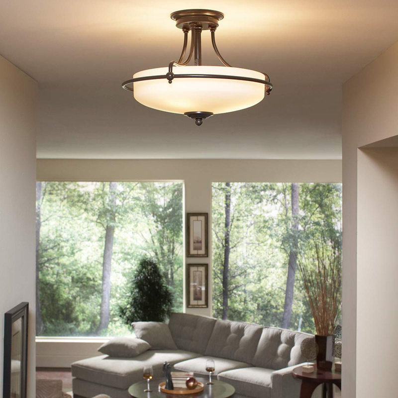 Elberta Glass Semi Flush Mount, Palladian Bronze