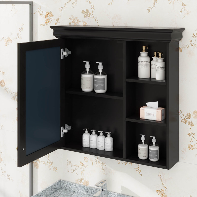 Armoire à pharmacie de salle de bain avec miroir, rangement mural au-dessus de la toilette, Noir