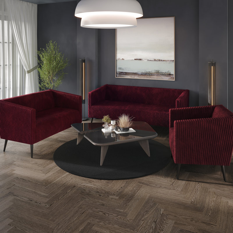 Ensemble de salon en velours côtelé 3 pièces Schermick, Rouge