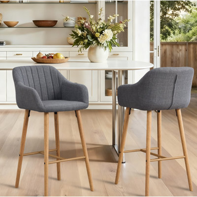 Ensemble de 2 tabourets de bar modernes avec îlot de cuisine avec dossier, accoudoirs, repose-pieds et pieds en bois massif