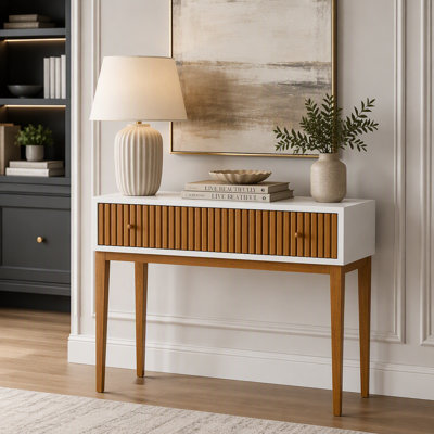 Console 1 tiroir Mid-Century moderne bicolore en bois naturel et Bayur