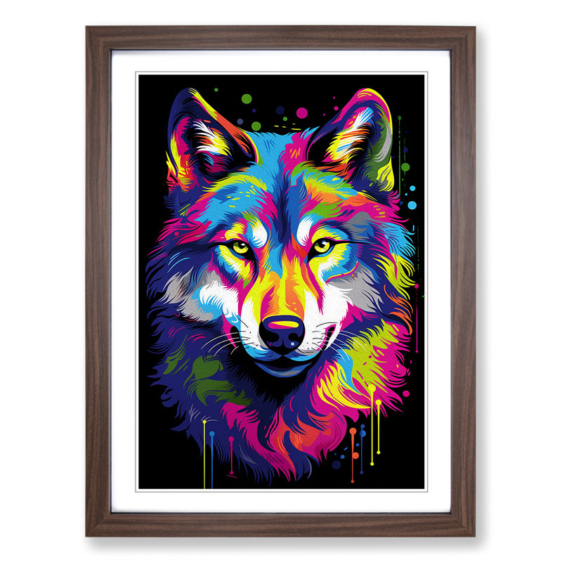 Wolf Pop No.2 - Single Picture Frame Print on Wood, 34cm H x 25cm W x 2cm D, Walnut
