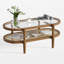 Table basse en rotin avec plateau en verre trempé et structure en bois massif, table basse en verre, table basse ovale, table basse Boho, tables basses de salon, convient au salon, au bureau ou au balcon-678651778-678651773