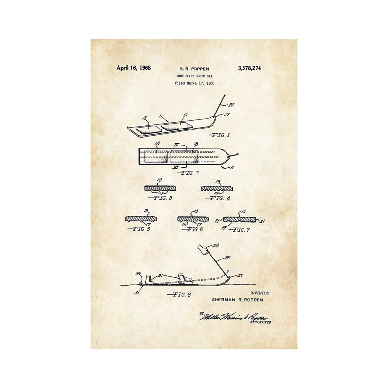 Snowboard (1968) - Wrapped Canvas Print, 30.48 cm H x 45.72 cm W