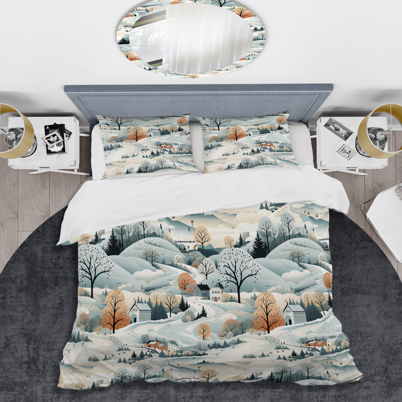 Winter Scandinavian Landscape III - Ensemble de housse de couette à motif floral