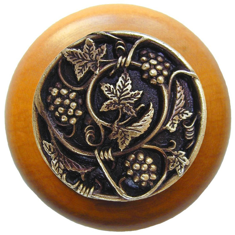 Tuscan Mushroom Knob, Antique Brass/Maple Wood