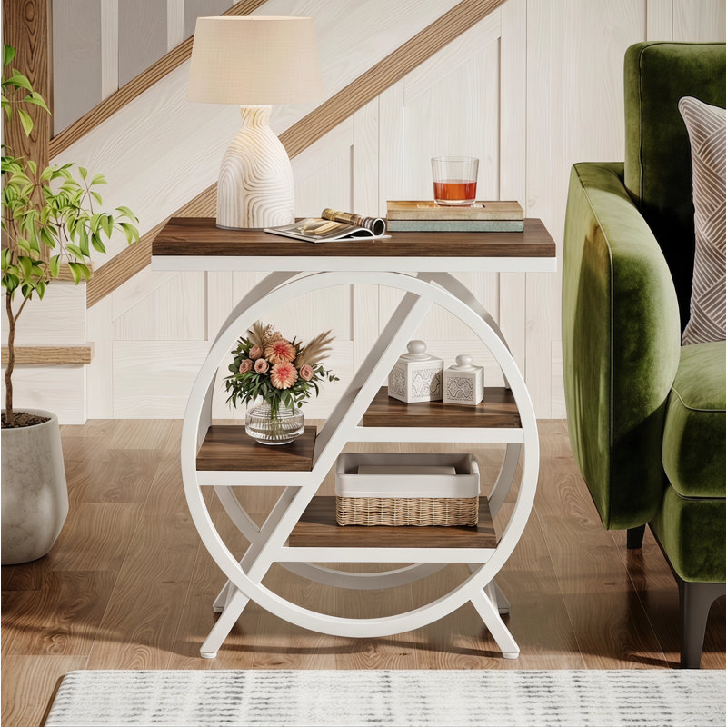 Zekira 25.59'' W 3-Shelf End Table, Light Brown/Black, White