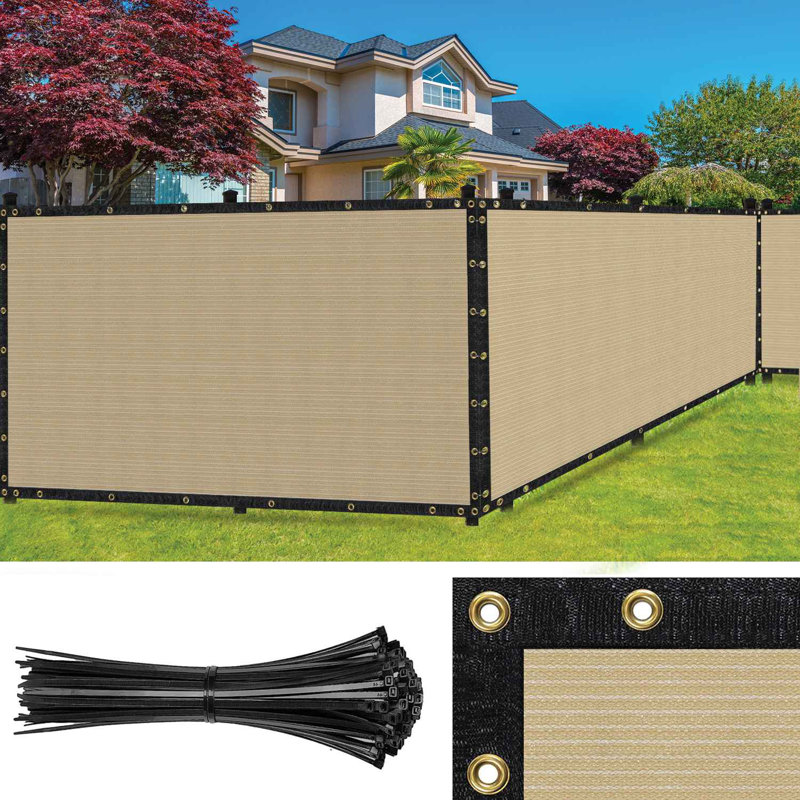 Beige Heavy-Duty Polyethylene Mesh Privacy Fence Screen 6' x 15'