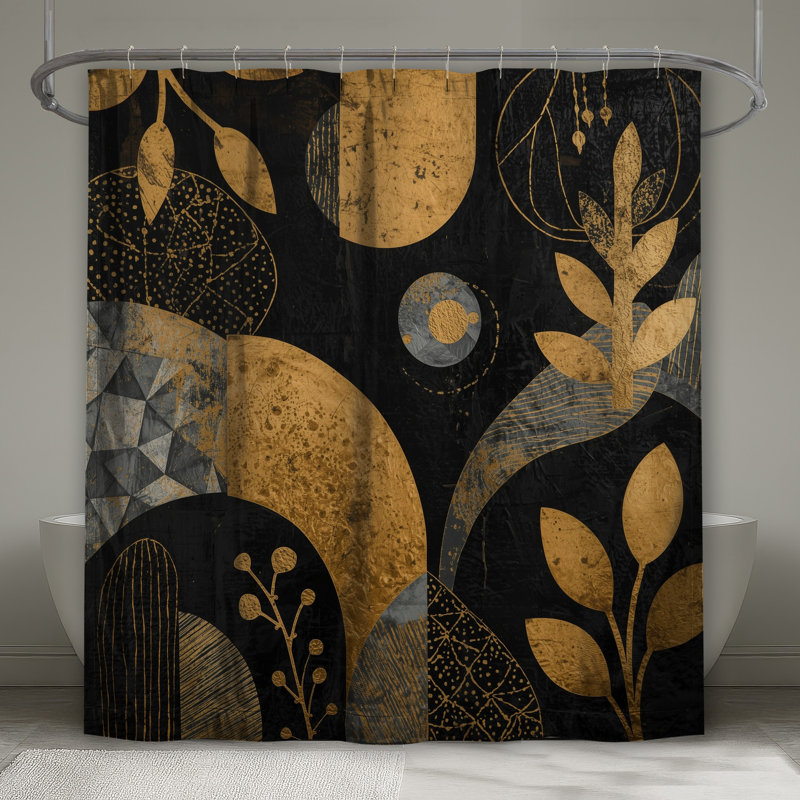 Rideaux de douche dorés à motif abstrait botanique extra longs, 70 po l x 72 po H