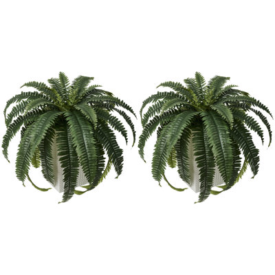 Adcock Artificial Boston Fern Bush Plant with Tapered Planter - UV Resistant Faux Ferns with 33 Leaves