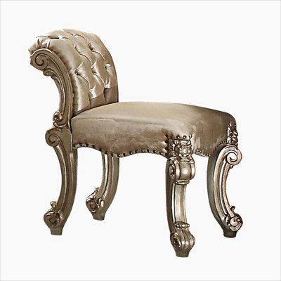 Tabouret de coiffeuse en os et patine dorée avec garniture cloutée