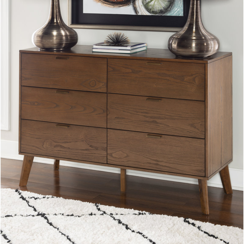 Mathiatis Mid Century 6 Drawer 50'' W Double Dresser, Tan