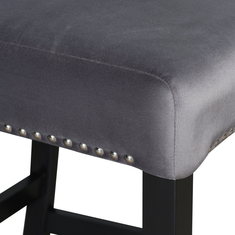Ensemble de salle à manger 5 pièces à hauteur de comptoir avec table en faux marbre et chaises revêtues de velours, Gris