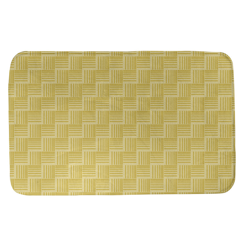 Tapis de bain géométrique antidérapant rectangulaire à rayures baskettressées, l 21 po x L 34 po, Jaune