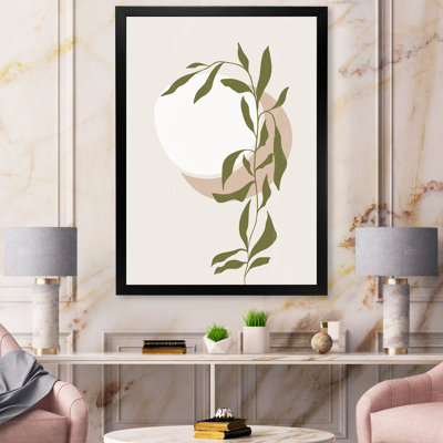Abstrait soleil et lune avec feuille verte III - Impression sur toile