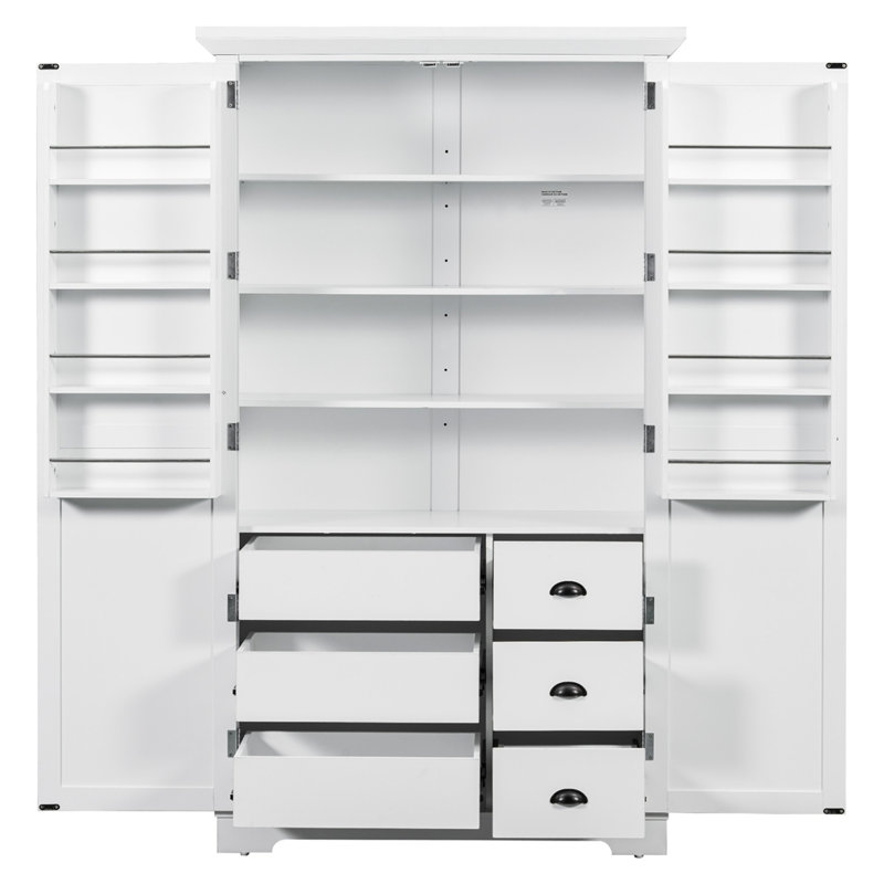 Shaker Style Kitchen Pantry with Drawers, White